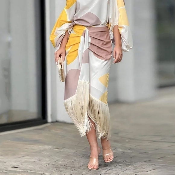 Women Two Piece Set Fashion Off Shoulder Printed Lantern - Picture 3 of 4